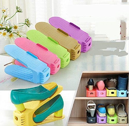 CONNECTWIDE CONNECTWIDE Shoe Slots Space Saver for Closet Organization Adjustable Shoe Stacker Space Saver for Double Deck Shoe Rack Holder Space Saver Rack Holder Size 9x11x24 cm 1 pc Purple  - Image 3