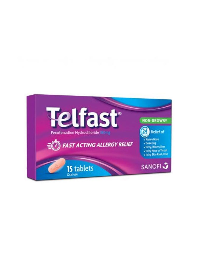 Telfast 180mg  Fast-Acting 24-Hour Allergy & Hives Relief - Non-Drowsy 15 Tablets