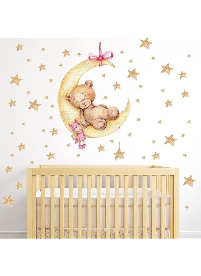 erorex Bear Wall Decals Decor Teddy Bear With Stars Wall Stickers Vinyl Decal For Baby Room Decor 