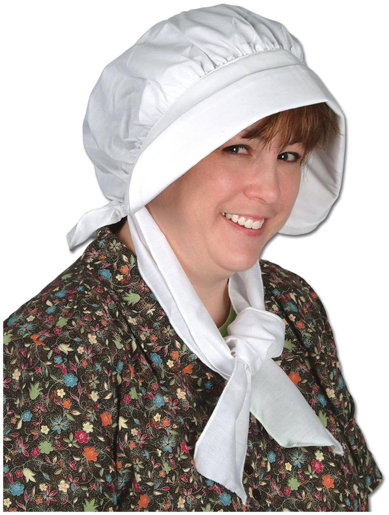 Beistle Pilgrim Bonnet Hat White Headwear for Halloween Thanksgiving Festive Fall Parties Bonnet for Women Fall Costume Hat One Size Fits Most