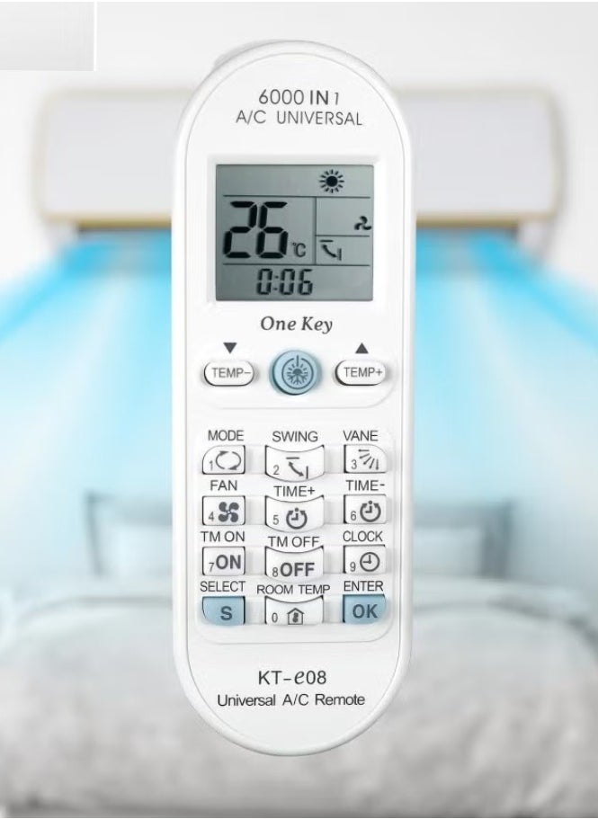 ELTRAZONE Universal Air Conditioner Remote Control for Toshiba, Panasonic, Sanyo, Fujitsu & More | KT-E08 6000 in 1 One-Key Series, Compatible with Most A/C Brands - Image 1