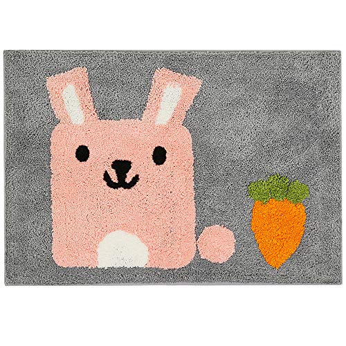 Ankah Bath Mat Cute Shower Rug, Luxury Shaggy High Absorbent and Anti Slip, Machine Washable Fit for Bathtub, Shower and Bath Room, (17.71"x 25.59", Pink Rabbit) - Image 1