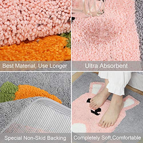 Ankah Bath Mat Cute Shower Rug, Luxury Shaggy High Absorbent and Anti Slip, Machine Washable Fit for Bathtub, Shower and Bath Room, (17.71"x 25.59", Pink Rabbit) - Image 3