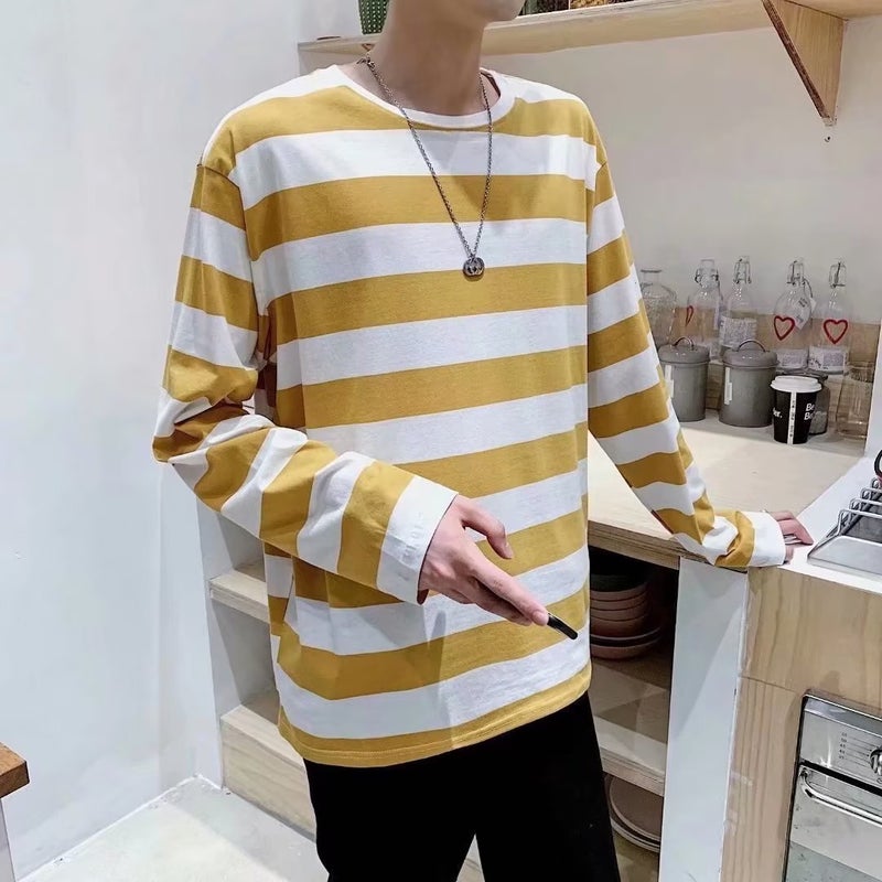 American-Style Cityboy Striped T-Shirt Ins Men'S And Women'S Trendy Loose Long-Sleeved Top Lazy Style Sweater Inner Base Shirt - Image 5