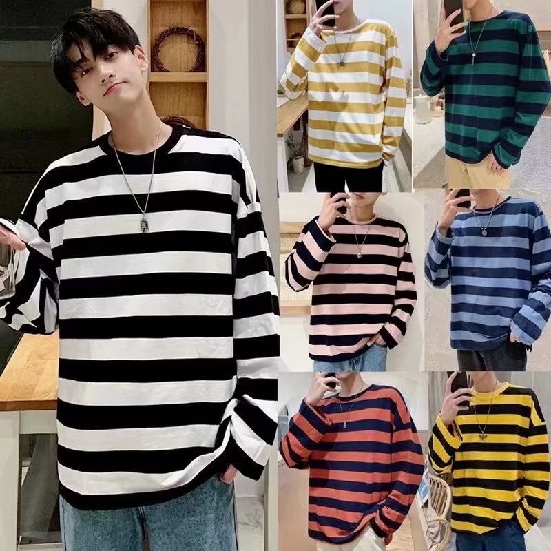 American-Style Cityboy Striped T-Shirt Ins Men'S And Women'S Trendy Loose Long-Sleeved Top Lazy Style Sweater Inner Base Shirt - Image 3
