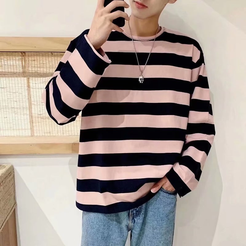 American-Style Cityboy Striped T-Shirt Ins Men'S And Women'S Trendy Loose Long-Sleeved Top Lazy Style Sweater Inner Base Shirt - Image 4