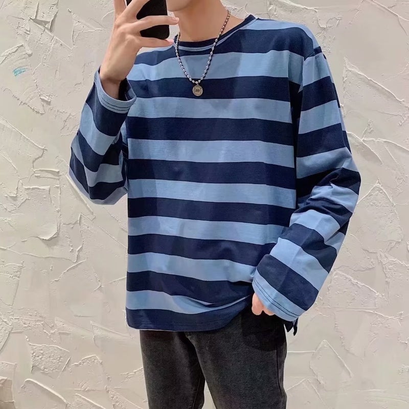 American-Style Cityboy Striped T-Shirt Ins Men'S And Women'S Trendy Loose Long-Sleeved Top Lazy Style Sweater Inner Base Shirt - Image 2