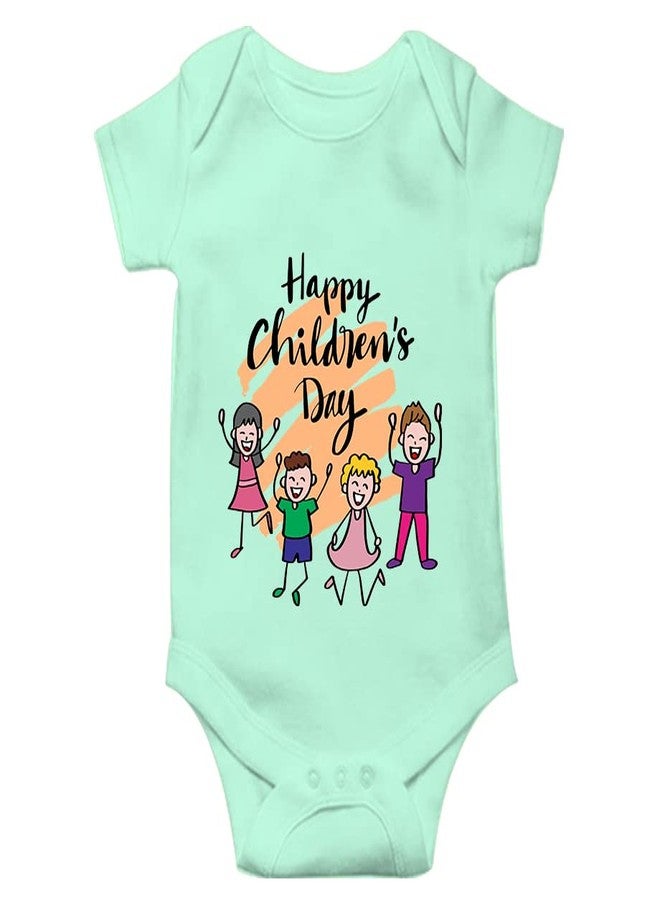 MOTT2 Children's Day Special Unisex Baby Romper - Happy Children's Day 3 (Green, 6-9 Months) - Image 1