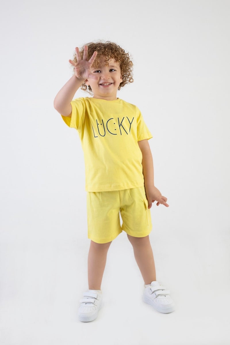 Harika Kids Boy Lucky Printed Short Sleeve Shorts Top and Bottom Set - Image 1