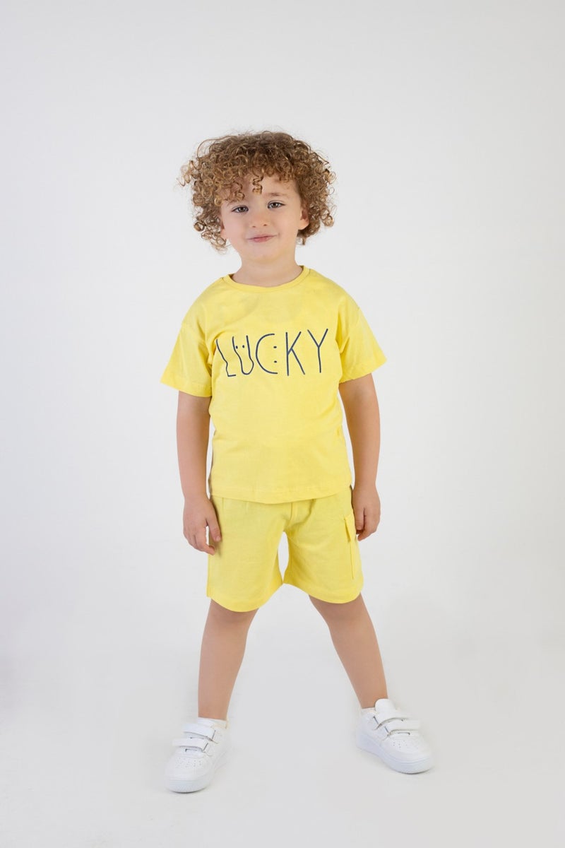 Harika Kids Boy Lucky Printed Short Sleeve Shorts Top and Bottom Set - Image 2
