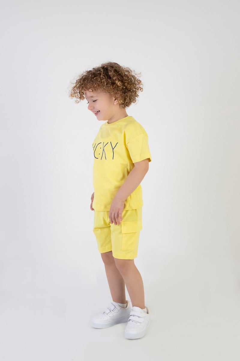 Harika Kids Boy Lucky Printed Short Sleeve Shorts Top and Bottom Set - Image 3