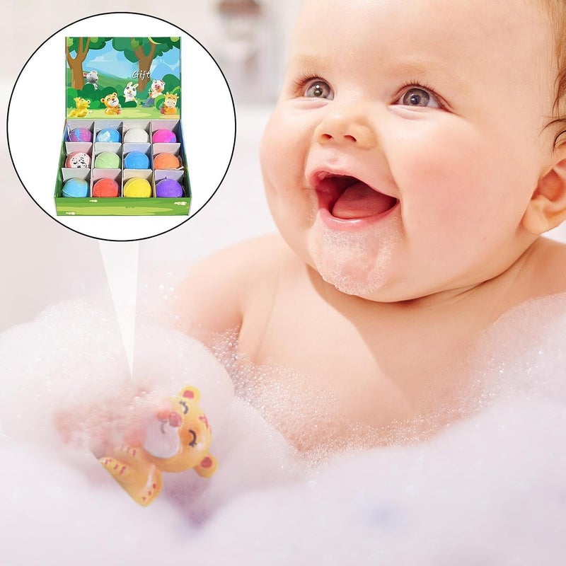 Playful Bath Balls - Natural Body Cleanser, 12 Pcs Mineral Salt with Surprise, Cotton Mesh Wrap with Animal Toy, Bath Accessory with Fun Twist, Stocking Stuffers for Family, Holiday, Birthday - Image 4