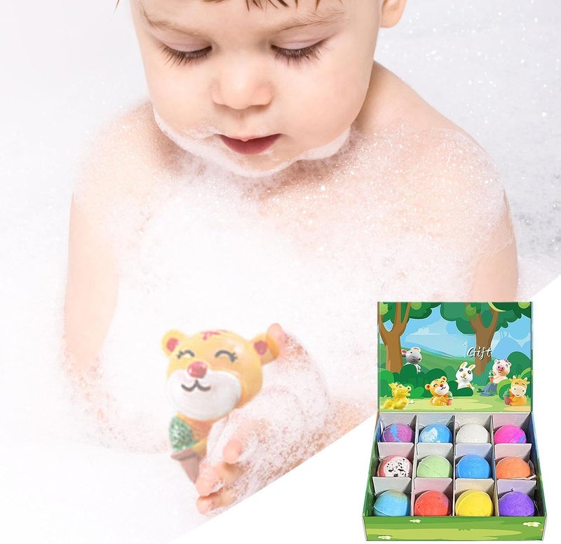 Playful Bath Balls - Natural Body Cleanser, 12 Pcs Mineral Salt with Surprise, Cotton Mesh Wrap with Animal Toy, Bath Accessory with Fun Twist, Stocking Stuffers for Family, Holiday, Birthday - Image 3
