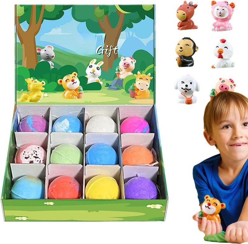 Playful Bath Balls - Natural Body Cleanser, 12 Pcs Mineral Salt with Surprise, Cotton Mesh Wrap with Animal Toy, Bath Accessory with Fun Twist, Stocking Stuffers for Family, Holiday, Birthday - Image 1
