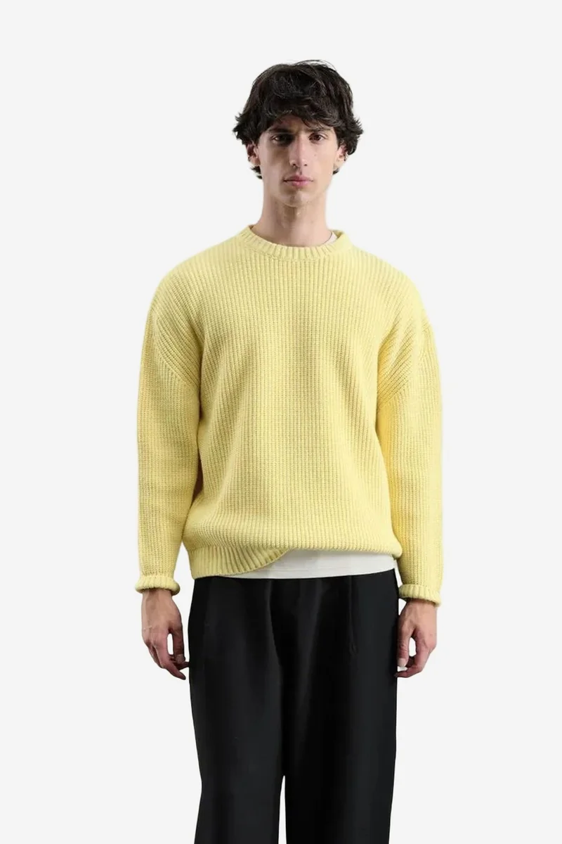 Giesto Amber Yellow GIESTO Thick Ribbed Crew Neck Sweater for Men | Best Price UAE