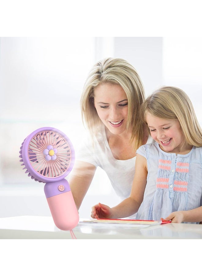 Raxoom Personal Fan, Mini Handheld Portable Foldable Small Fan USB Rechargeable Personal Fan Neckable Desktop 3-speed 3-in-1 Mute Handheld Small Fan Suitable for Summer Travel Camping (cc18) purple - Image 2