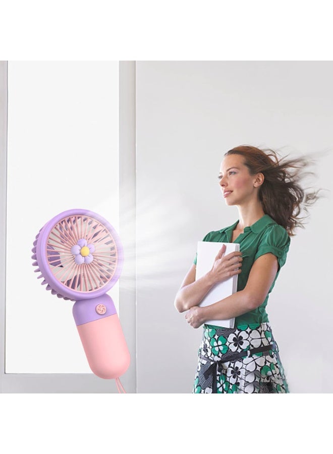 Raxoom Personal Fan, Mini Handheld Portable Foldable Small Fan USB Rechargeable Personal Fan Neckable Desktop 3-speed 3-in-1 Mute Handheld Small Fan Suitable for Summer Travel Camping (cc18) purple - Image 3