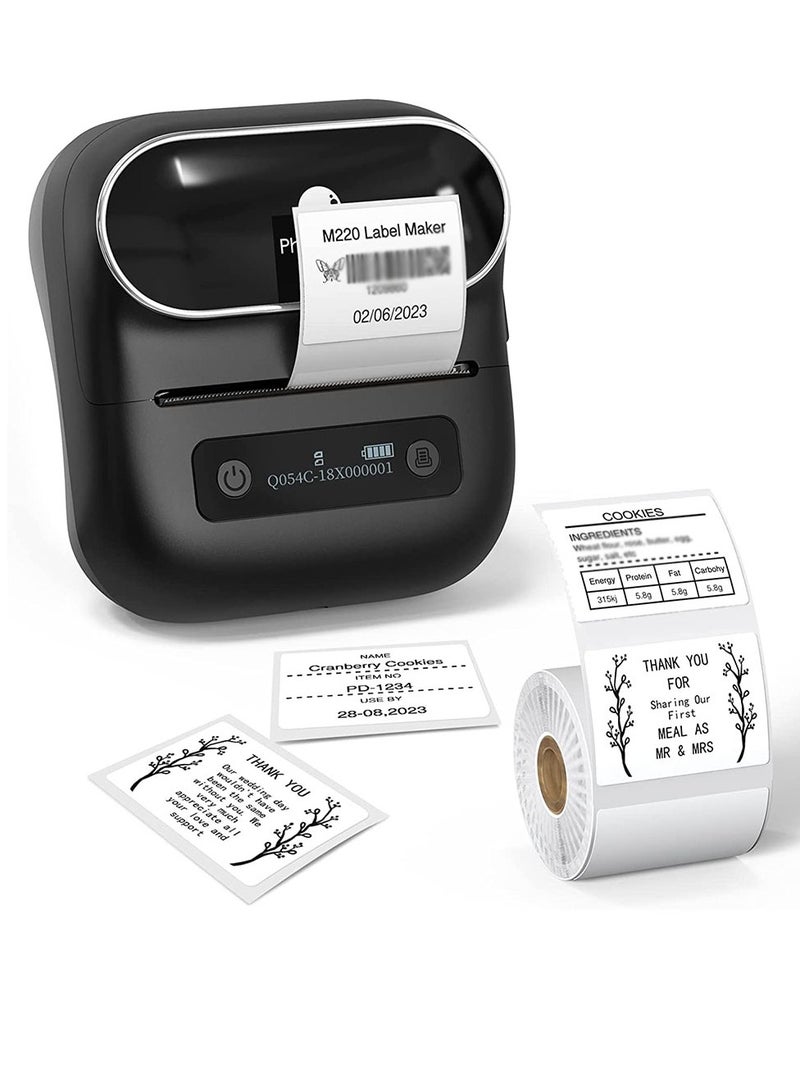 phomemo M220 Bluetooth Wireless Label Maker Black Barcode Receipt Printer Portable For Retail Shop Address Label Stock Inventory Small Business Home Office Compatible with Phone and PC - Image 1