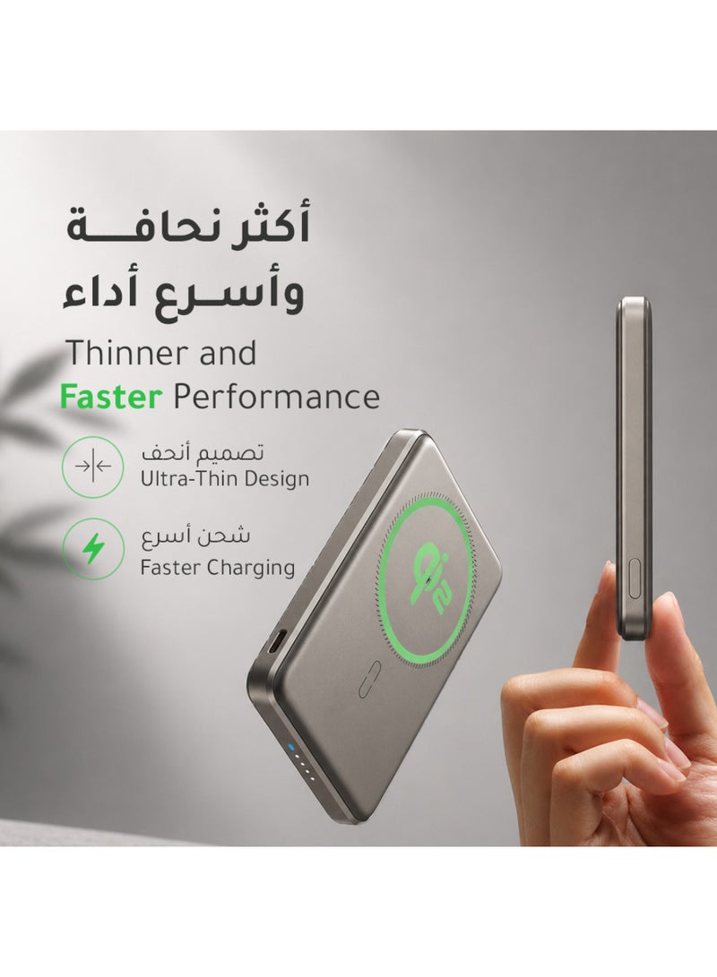 اي اس ار ESR بطارية شحن ماج سيف متنقلة 5000mAh (Qi2 معتمد) شحن لاسلكي سريع 15 واط، مع مسند قابل للطي، شاحن MagSlim بقوة 20 واط، تيتانيوم 5000 mAh - Image 5