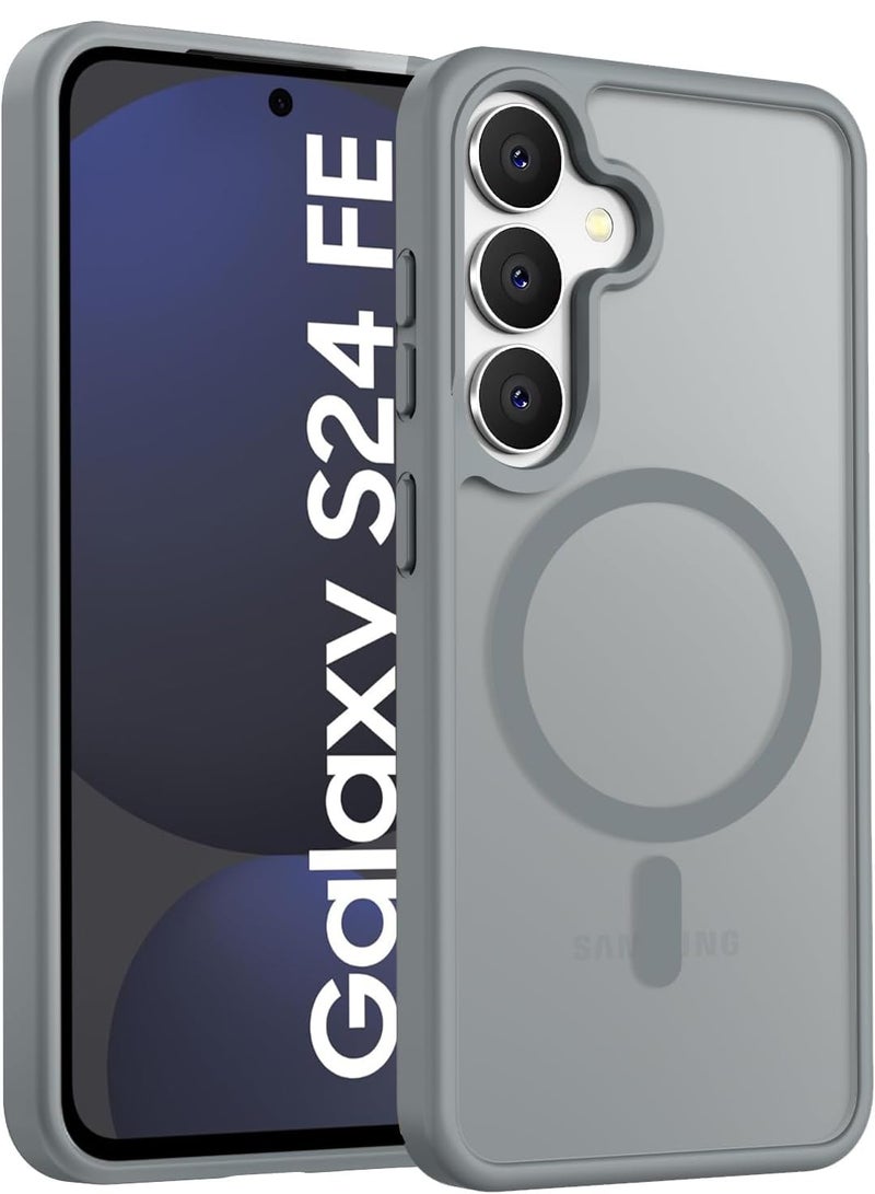 Elzzi حافظة مغناطيسية مصممة لهاتف سامسونج S24 Fe 5G غلاف خلفي شفاف غير لامع من PC + TPU [متوافقة مع MagSafe] حافظة هاتف مضادة للخدش (رمادي) - Image 1