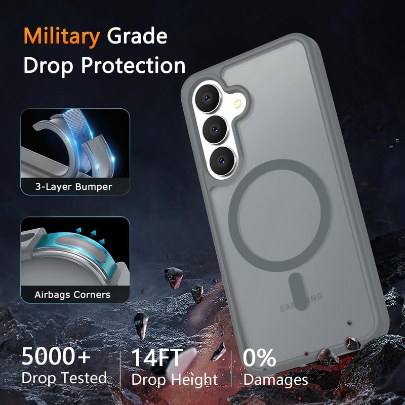 Elzzi حافظة مغناطيسية مصممة لهاتف سامسونج S24 Fe 5G غلاف خلفي شفاف غير لامع من PC + TPU [متوافقة مع MagSafe] حافظة هاتف مضادة للخدش (رمادي) - Image 4