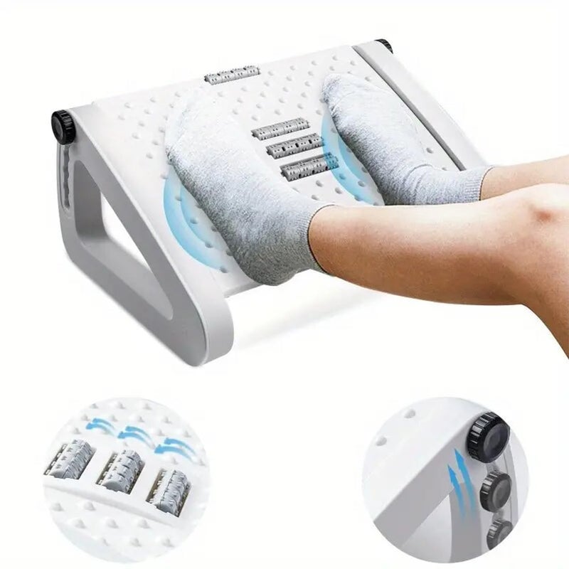 DEVZA وسادة دعم القدم تحت المكتب من DEVZA بارتفاعات قابلة للتعديل 6 مع أسطوانة تدليك لتخفيف الألم، بيضاء - Image 5