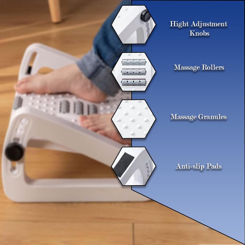 DEVZA وسادة دعم القدم تحت المكتب من DEVZA بارتفاعات قابلة للتعديل 6 مع أسطوانة تدليك لتخفيف الألم، بيضاء - Image 4