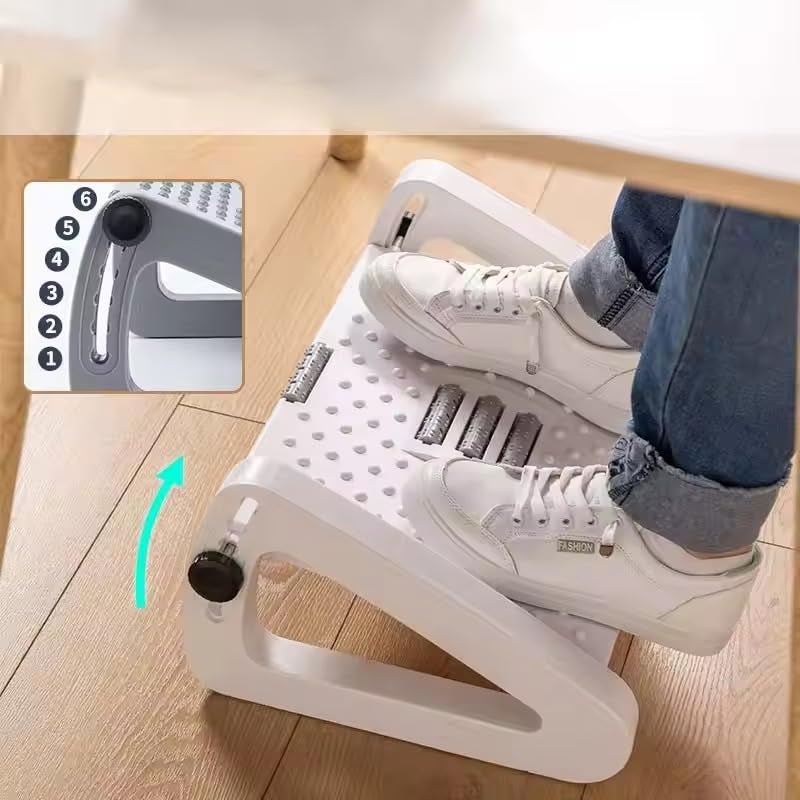 DEVZA وسادة دعم القدم تحت المكتب من DEVZA بارتفاعات قابلة للتعديل 6 مع أسطوانة تدليك لتخفيف الألم، بيضاء - Image 3