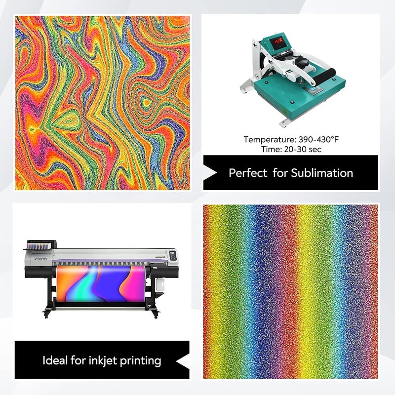 TransWonder Rainbow White Glitter HTV Glitter Heat Transfer Vinyl 12 x 5ft. Glitter Heat Vinyl Iron on Vinyl for Cricut T Shirts (Rainbow White) - Image 3