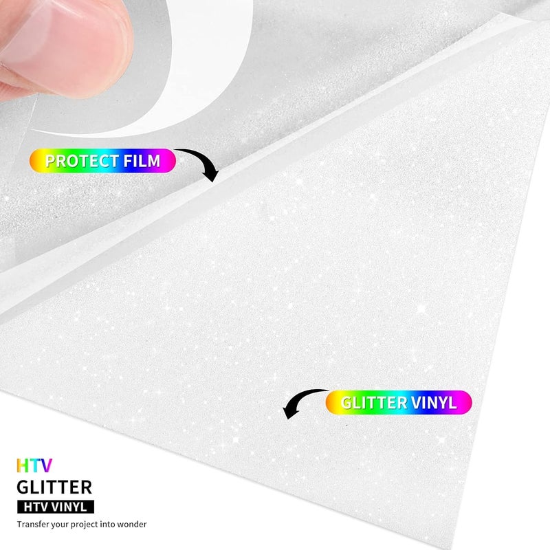 TransWonder Rainbow White Glitter HTV Glitter Heat Transfer Vinyl 12 x 5ft. Glitter Heat Vinyl Iron on Vinyl for Cricut T Shirts (Rainbow White) - Image 2