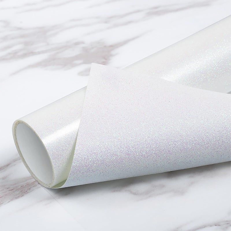 TransWonder Rainbow White Glitter HTV Glitter Heat Transfer Vinyl 12 x 5ft. Glitter Heat Vinyl Iron on Vinyl for Cricut T Shirts (Rainbow White) - Image 1