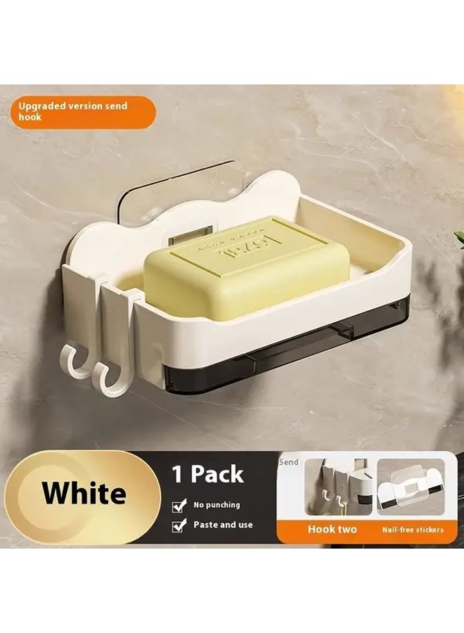 Dark Grey Wall Mounted Double Layer Soap Dispenser with Drainage Heavy Duty Plastic Bathroom Organizer - Image 1