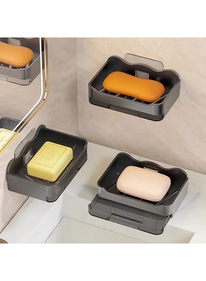 Dark Grey Wall Mounted Double Layer Soap Dispenser with Drainage Heavy Duty Plastic Bathroom Organizer - Image 4