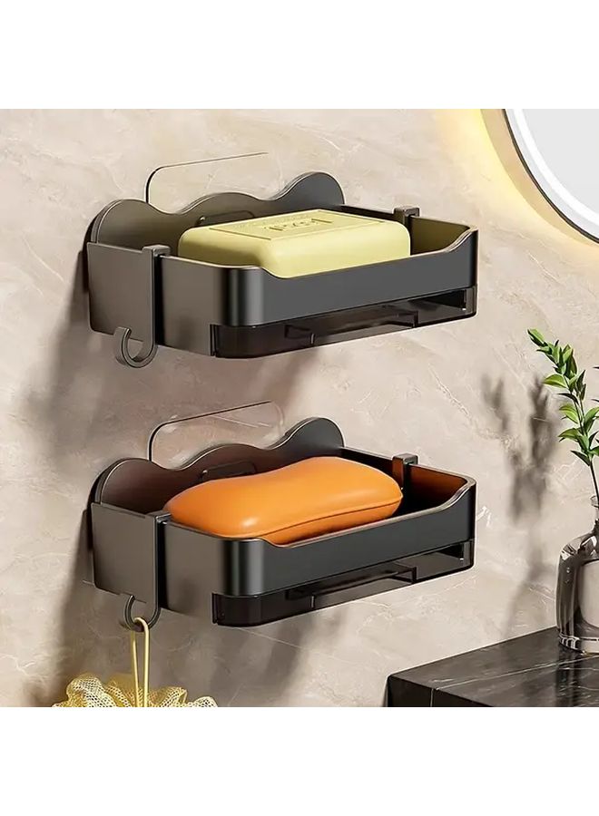 Dark Grey Wall Mounted Double Layer Soap Dispenser with Drainage Heavy Duty Plastic Bathroom Organizer - Image 3