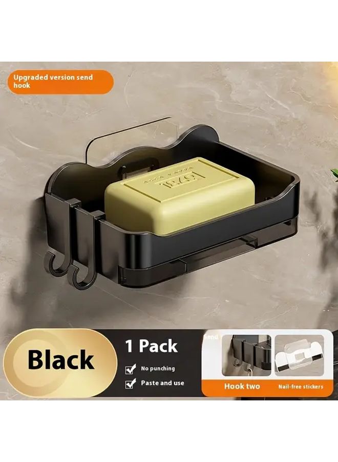 Dark Grey Wall Mounted Double Layer Soap Dispenser with Drainage Heavy Duty Plastic Bathroom Organizer - Image 2