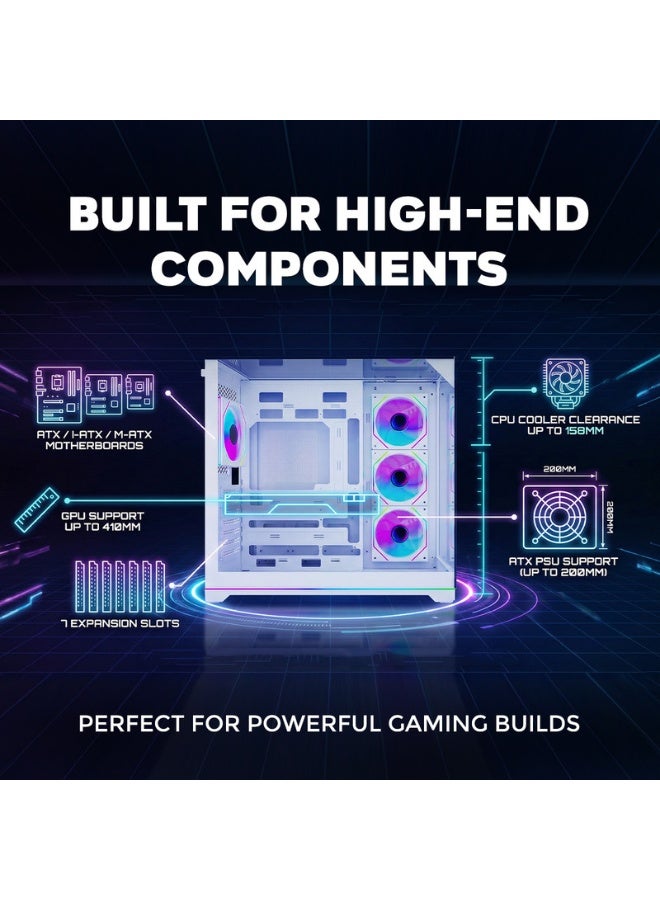 TWISTED MINDS Gaming Case, ELITE Mid Tower PC Case, Tempered Glass Side Panel, ATX / M-ATX / Mini-ITX Support, High Airflow Design | TM-ELITE-W white - Image 4