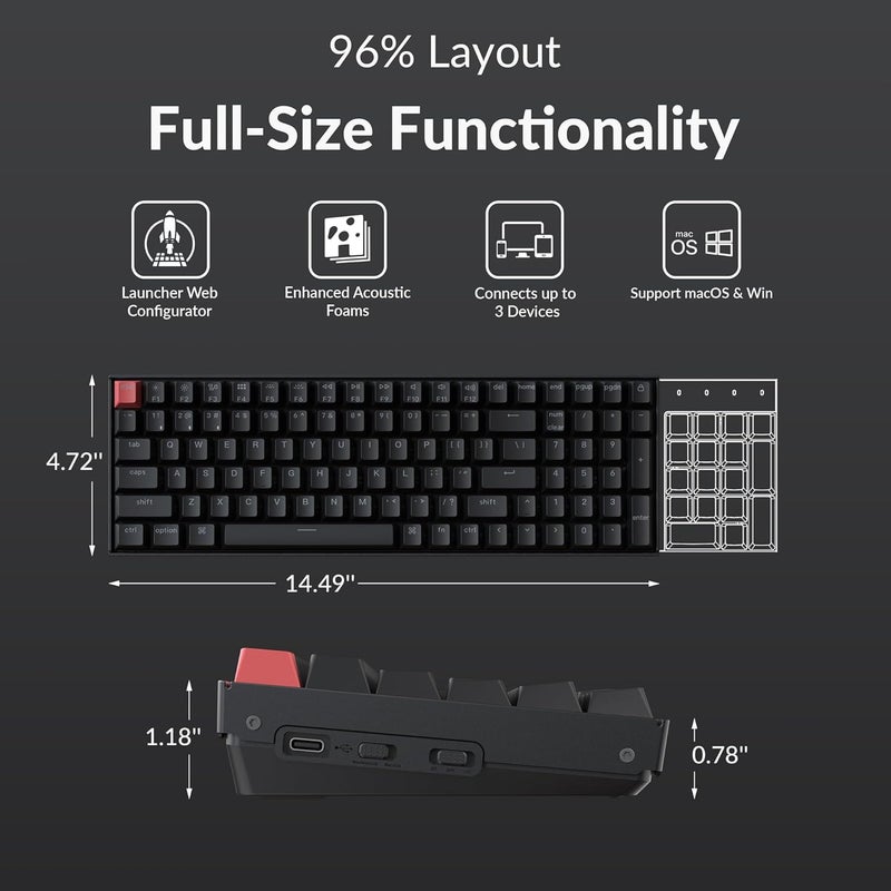 Keychron K4 96% Layout QMK Wireless and Wired Options Mechanical Keyboard Super Brown Switch, Paired with Shine-Through Double-Shot PBT Keycaps for Mac Windows-Version 3 - Image 2