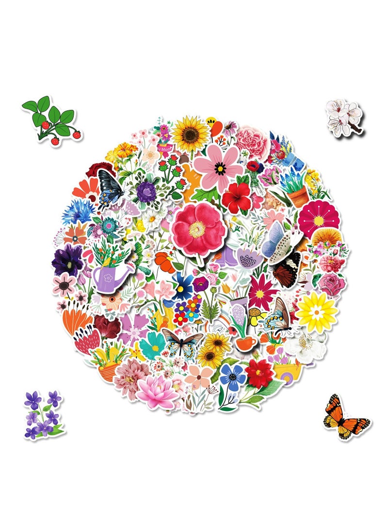 100pcs Cute Flower Stickers Aesthetic Trendy Floral Stickers for Teens Girls Women Perfect for Laptop Phone Skateboard Travel Case Great Gift for Mother's Day - Image 1