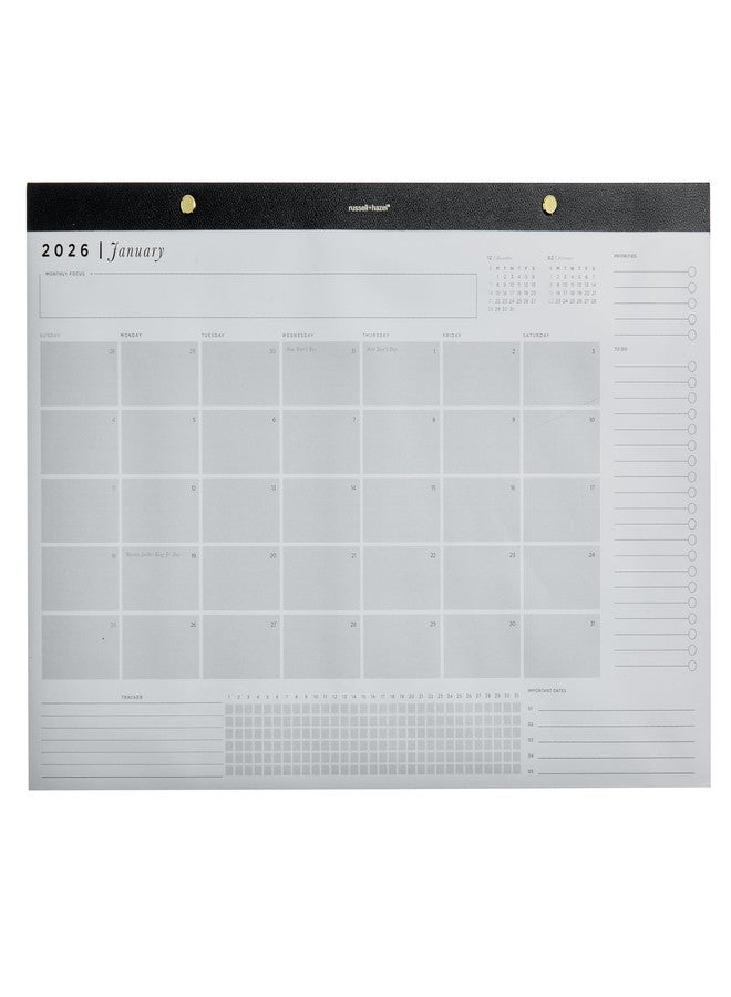russell+hazel 12-Month Desktop Calendar 2026, 11" x 17" Vegan Leather Top, Gold Rivet & Gilded Edges,1-Count (105878) - Image 1