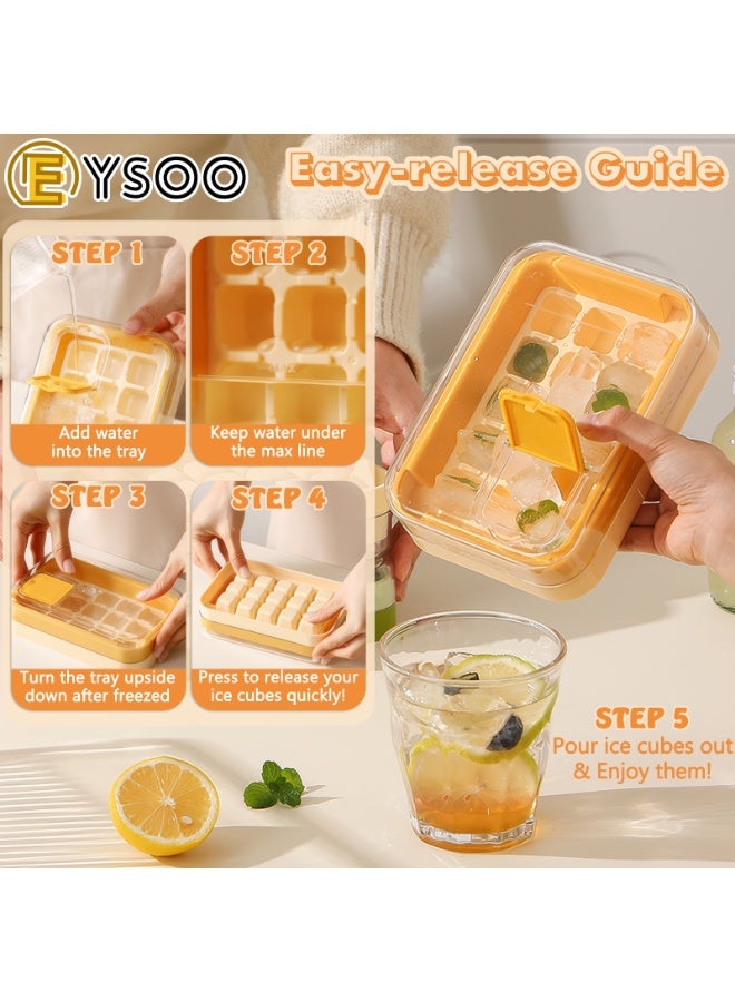 إيسو EYSOO صواني مكعبات ثلج 15 قالب، صواني ثلج للمجمد سهلة الإخراج، قوالب مكعبات ثلج خالية من مادة BPA (أصفر) - Image 3