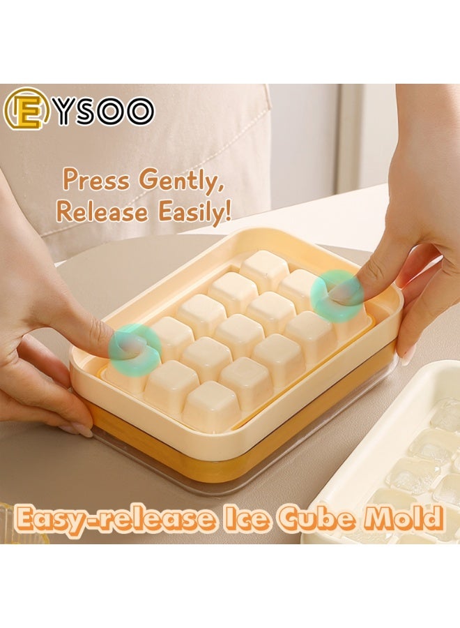  إيسو EYSOO صواني مكعبات ثلج 15 قالب، صواني ثلج للمجمد سهلة الإخراج، قوالب مكعبات ثلج خالية من مادة BPA (أصفر) - Image 2