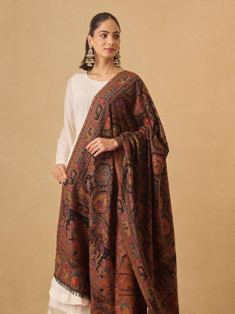 Pashmoda Women Darbari Kaani Wool Blend Kashmiri Shawl (Size: 40x80in, 101x203cm) RSS41 - Image 3