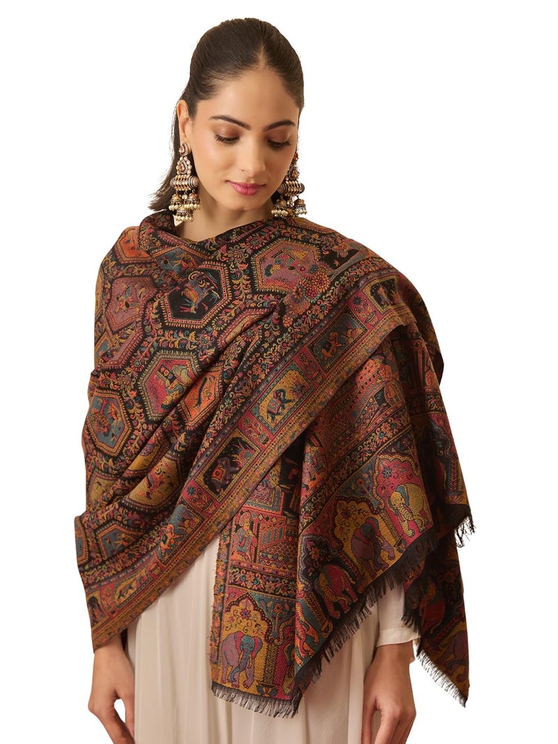 Pashmoda Women Darbari Kaani Wool Blend Kashmiri Shawl (Size: 40x80in, 101x203cm) RSS41 - Image 1