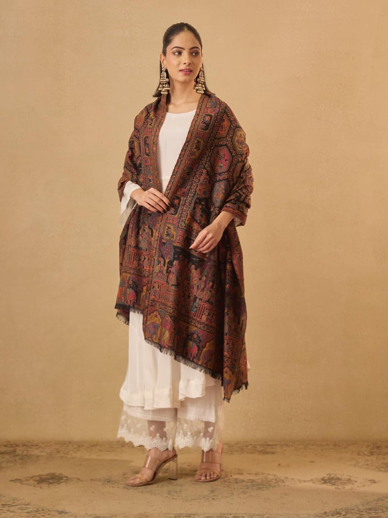 Pashmoda Women Darbari Kaani Wool Blend Kashmiri Shawl (Size: 40x80in, 101x203cm) RSS41 - Image 4
