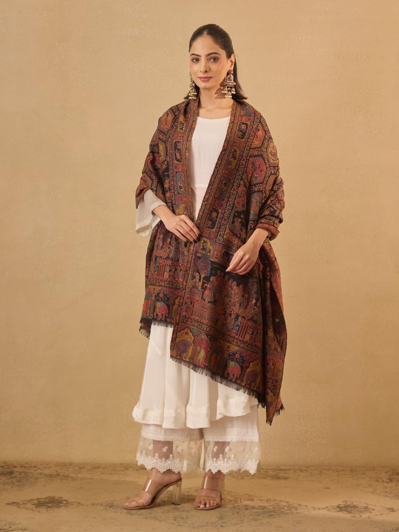 Pashmoda Women Darbari Kaani Wool Blend Kashmiri Shawl (Size: 40x80in, 101x203cm) RSS41 - Image 5