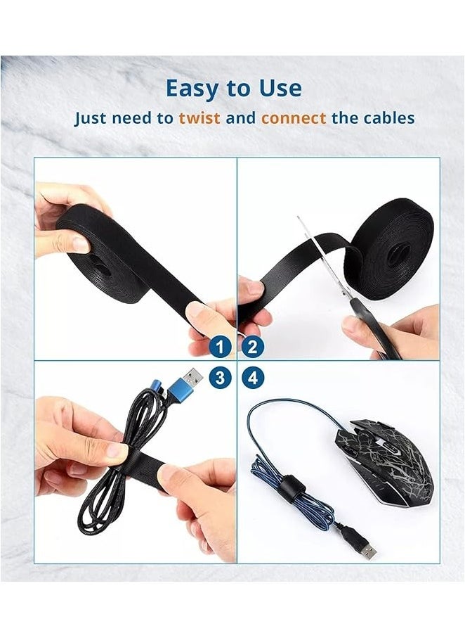 1 Roll 5M Cable Tidy Management Fastening Tape Sticky Strips Hook Loop Reusable Flexible Wire Ties Cable Organiser for Computer, TV, Power and Promass Cables