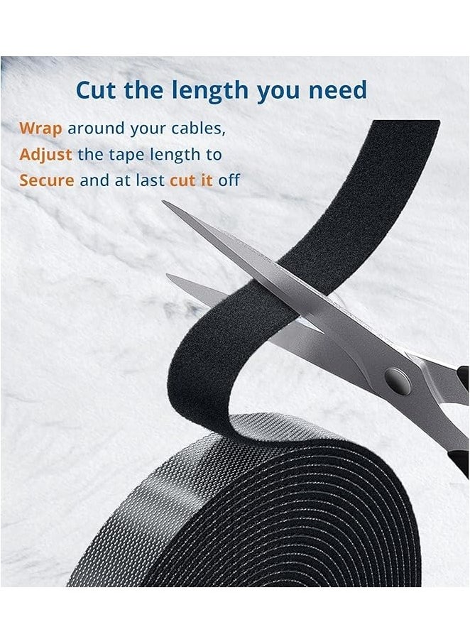 1 Roll 5M Cable Tidy Management Fastening Tape Sticky Strips Hook Loop Reusable Flexible Wire Ties Cable Organiser for Computer, TV, Power and Promass Cables