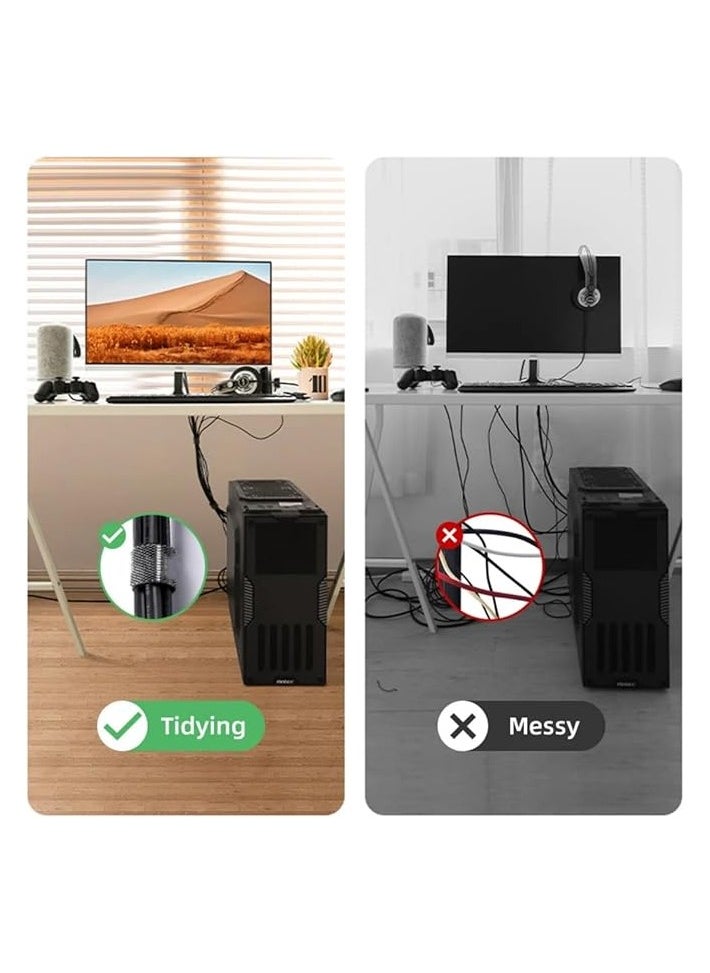 1 Roll 5M Cable Tidy Management Fastening Tape Sticky Strips Hook Loop Reusable Flexible Wire Ties Cable Organiser for Computer, TV, Power and Promass Cables