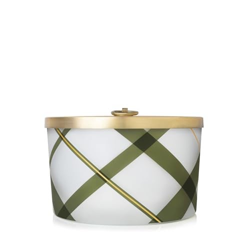 Thymes Frasier Fir Candle  Frosted Plaid Collection  Green  White Glass Jar Design  Scented Candles for Home Decor  Notes of Crisp Siberian Fir Cedarwood  Sandalwood 3Wick 18 oz