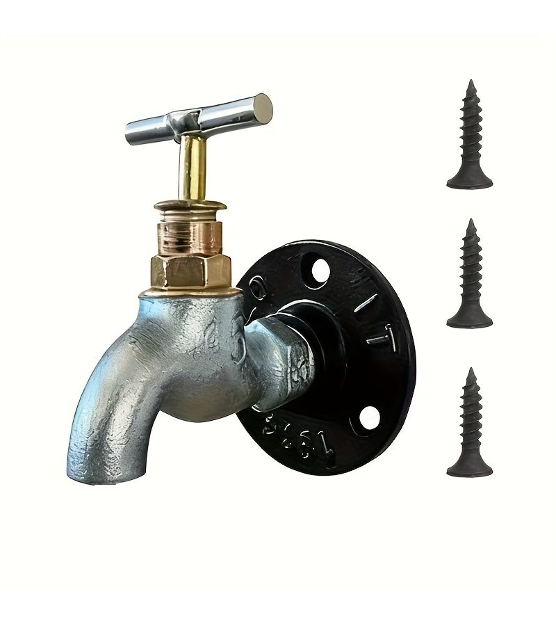 1pc Silvery Faucet And 2pcs Black Industrial Style Vintage Valve Door Handle Set With Screws Pressure Gauge Fire Hydrant Shaped Door Knob Creative Home Decor Hardware Accessory Drawer Handle - Image 1